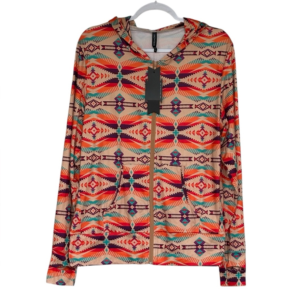 Crazy Train Geometric Outlaw Aztec Print Zip Up Hoodie Size XS